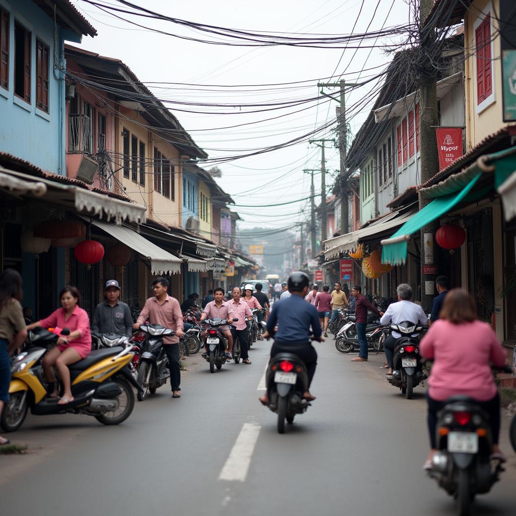 Khung cảnh một khu phố nhộn nhịp tại Phường Phú Thọ, thành phố Việt Trì, tỉnh Phú Thọ